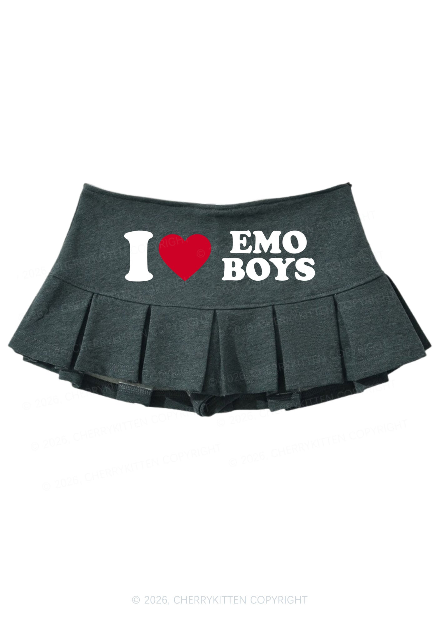 I Love Emo Boys Y2K Mini Pleated Skirts Cherrykitten