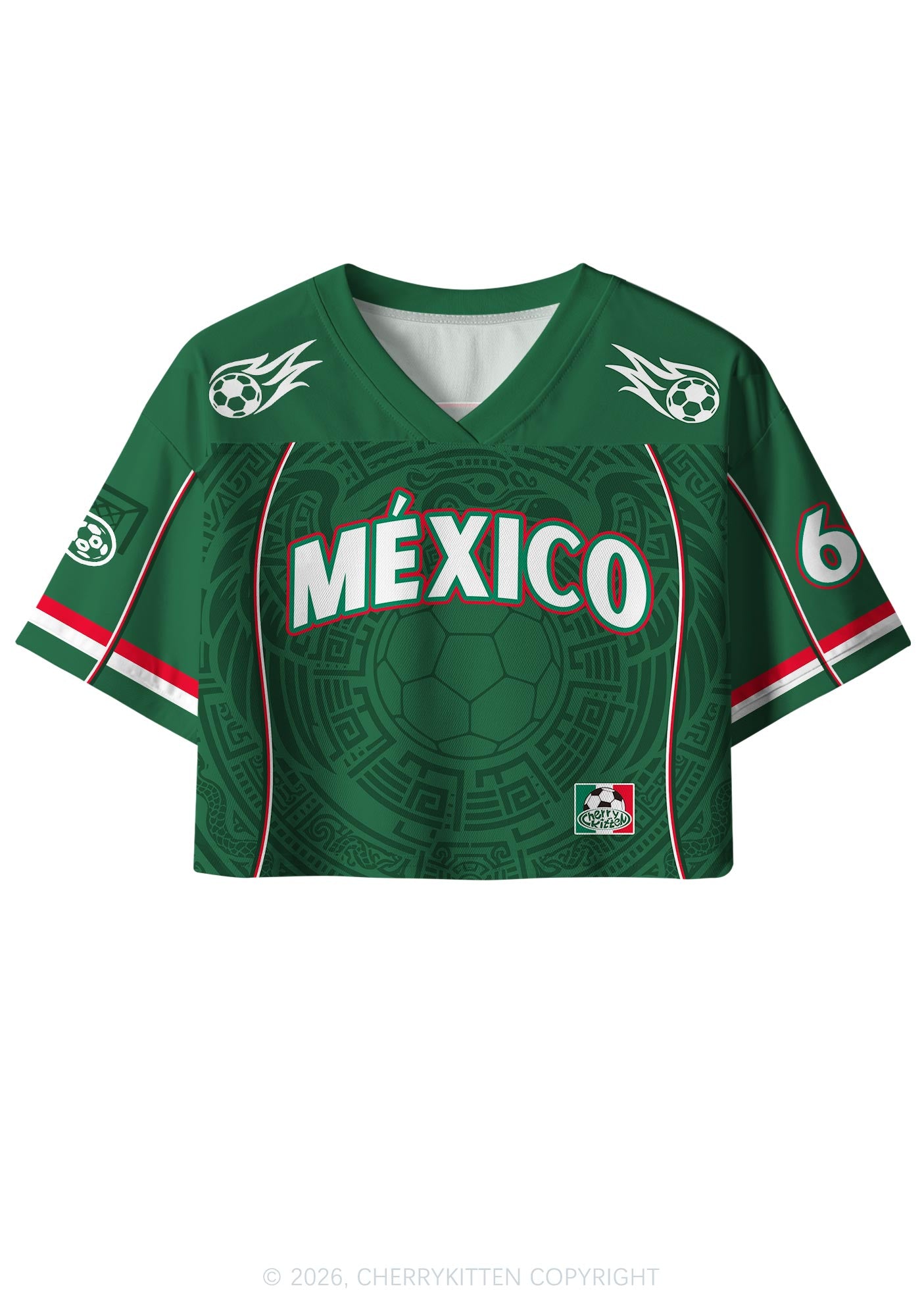 Custom Green Mexico Totem Art Y2K Crop Sport Jersey Shirts Cherrykitten