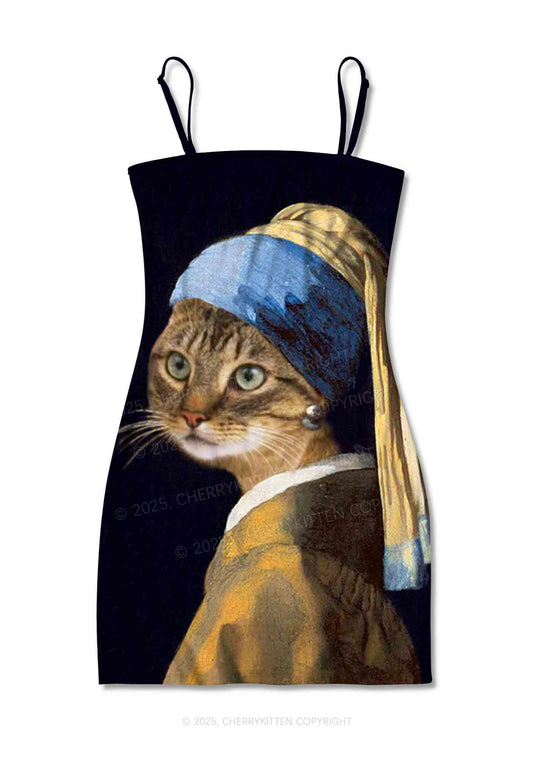 The Lady Cat Y2K Print Slip Dress Cherrykitten