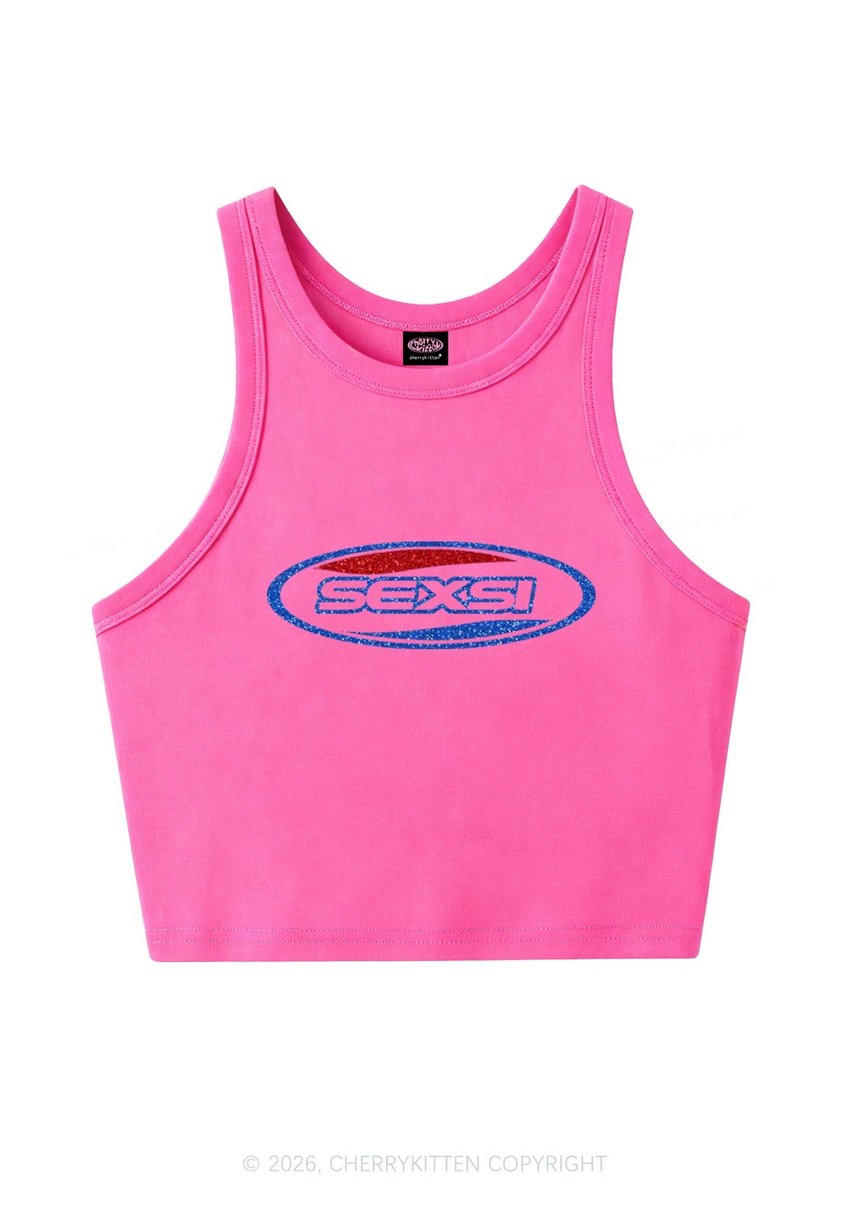 Glitter Sexsi Slogan Y2K Crop Tank Top Cherrykitten