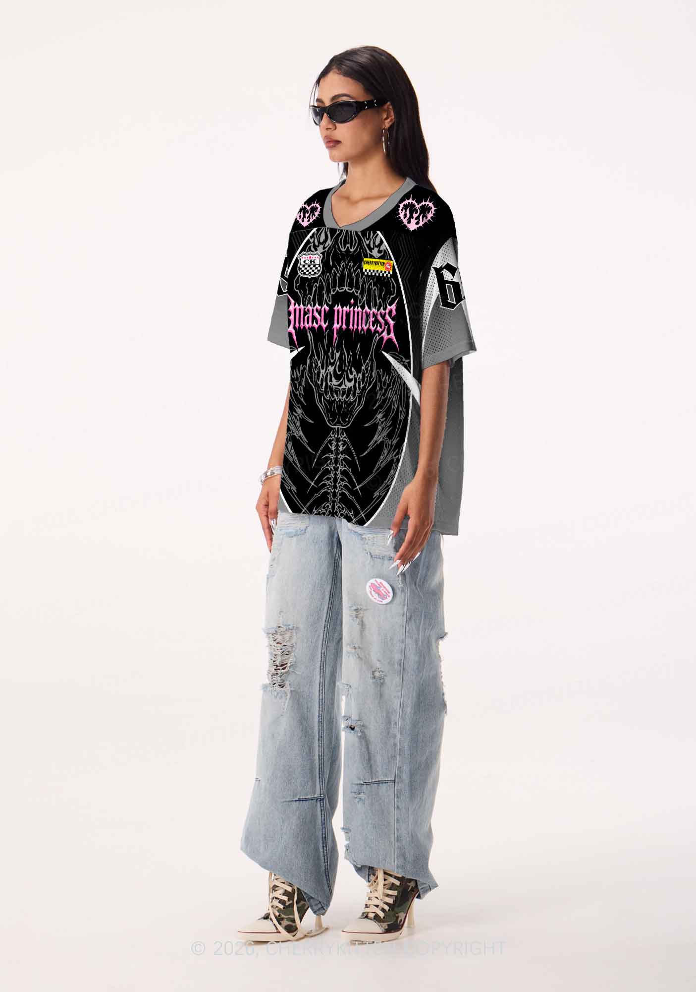 Masc Princess Dark Skull Pride Y2K Sport Jersey Shirts Cherrykitten