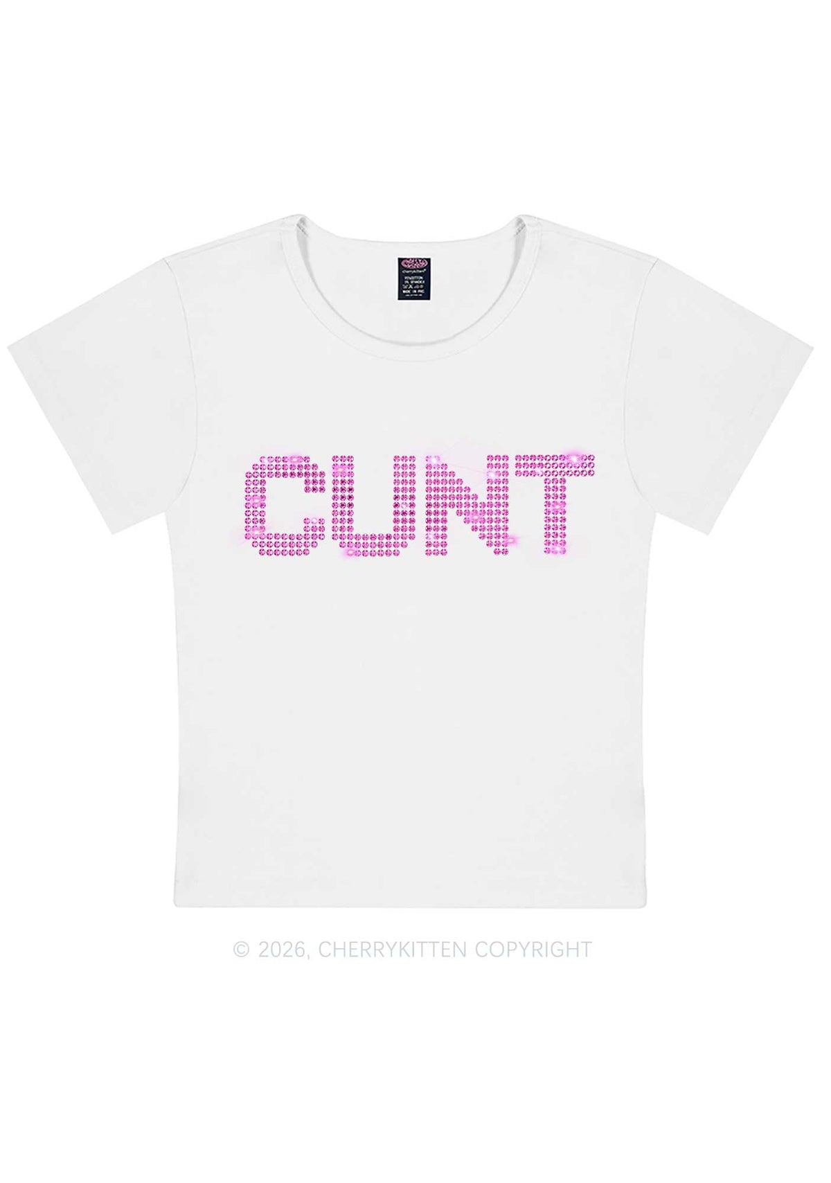 Rhinestone Pink Cxxt Y2K Baby Tee Cherrykitten