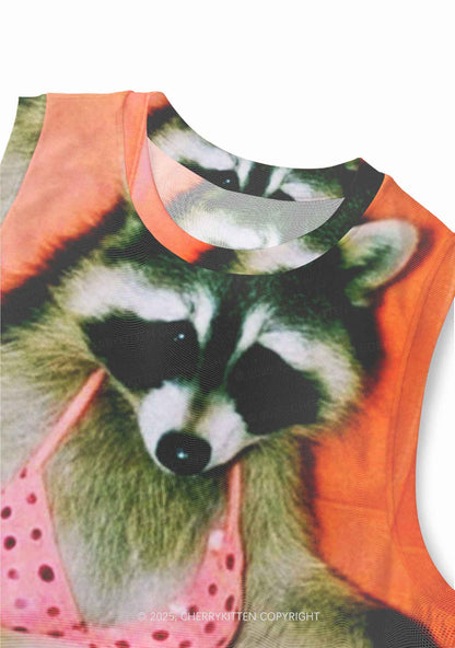 Bikini DJ Raccoon Y2K Mesh Muscle Tank Cherrykitten