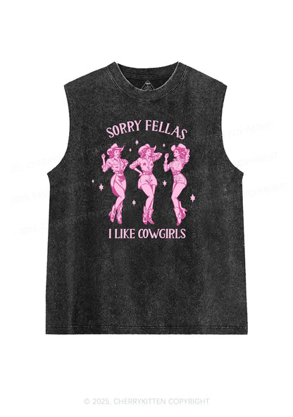 Sorry Fellas I Like Cowgirls Pride Y2K Washed Muscle Tank Cherrykitten