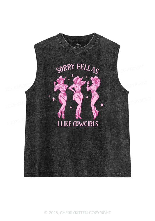 Sorry Fellas I Like Cowgirls Pride Y2K Washed Muscle Tank Cherrykitten