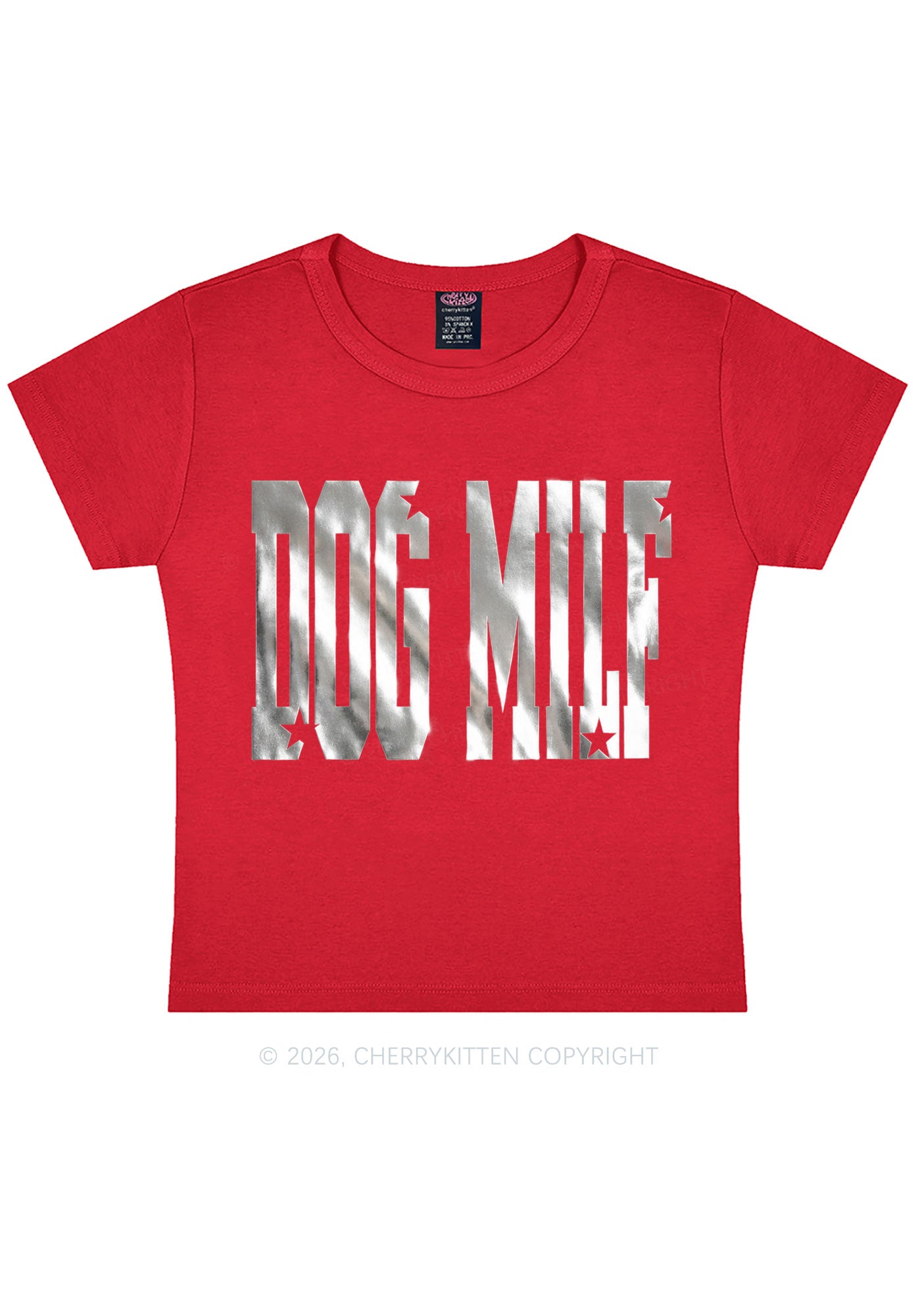 Dog Mxxf Silver Foil Printed Y2K Baby Tee Cherrykitten