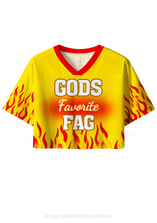Yellow Gods Favorite Fag Pride Y2K Crop Sport Jersey Shirts Cherrykitten
