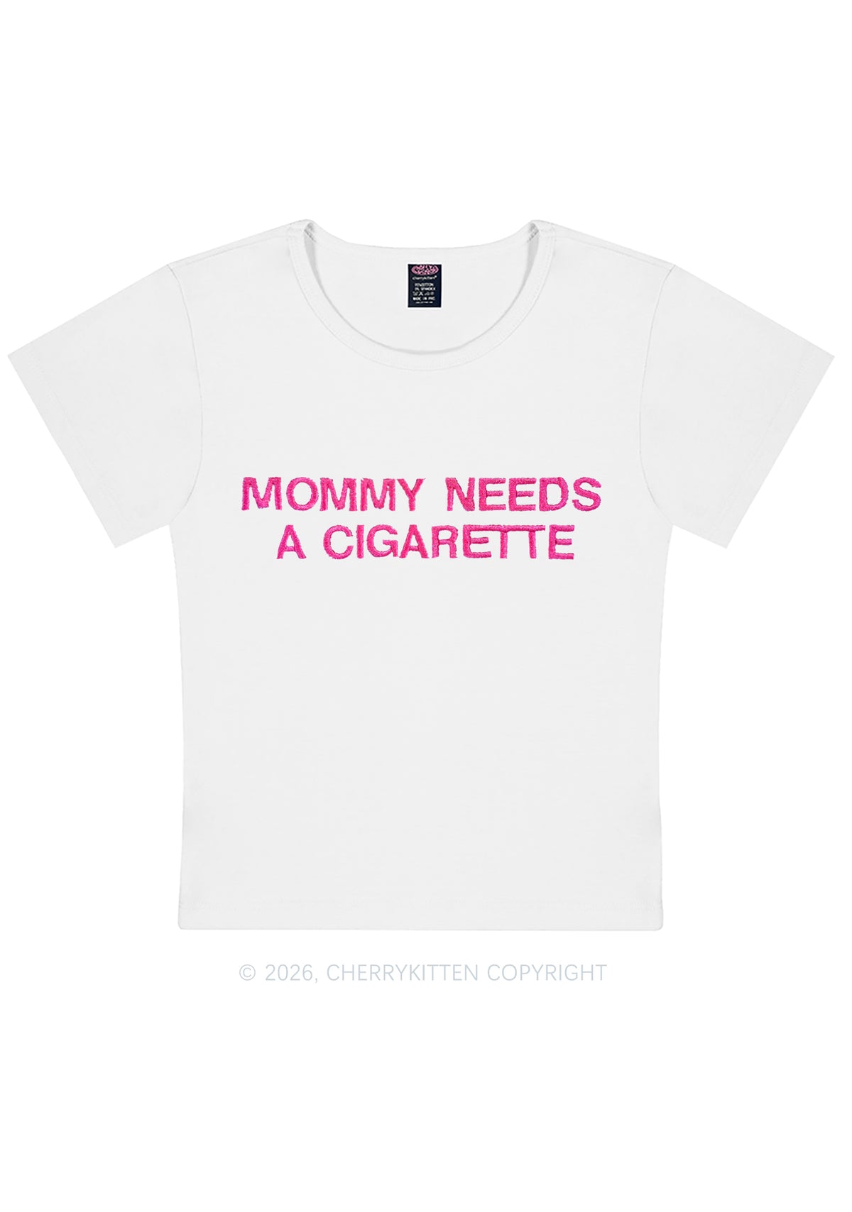 Embroidered Mommy Needs A Cigarette Y2K Baby Tee Cherrykitten