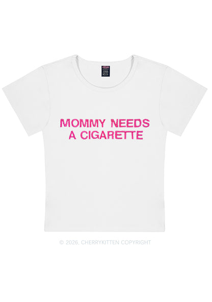 Embroidered Mommy Needs A Cigarette Y2K Baby Tee Cherrykitten