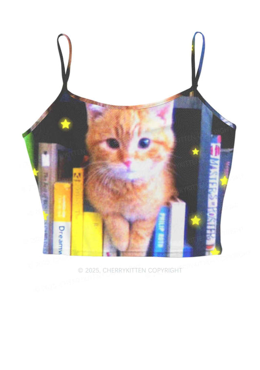 Feline Bookworm Y2K Mesh Cami Tank Cherrykitten