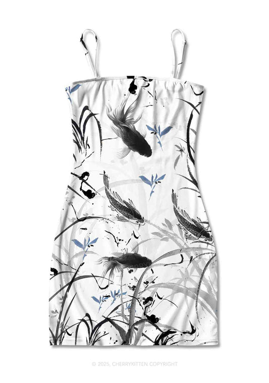 Ink Carp Y2K Print Slip Dress Cherrykitten