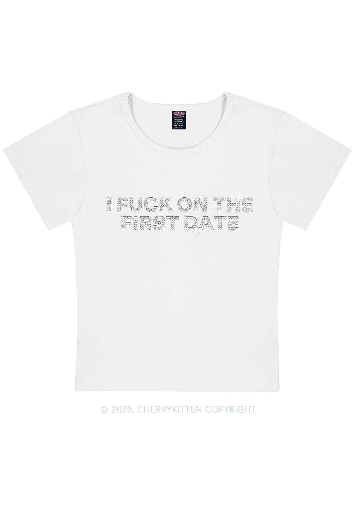 Rhinestone Fxxk On First Date Y2K Baby Tee Cherrykitten