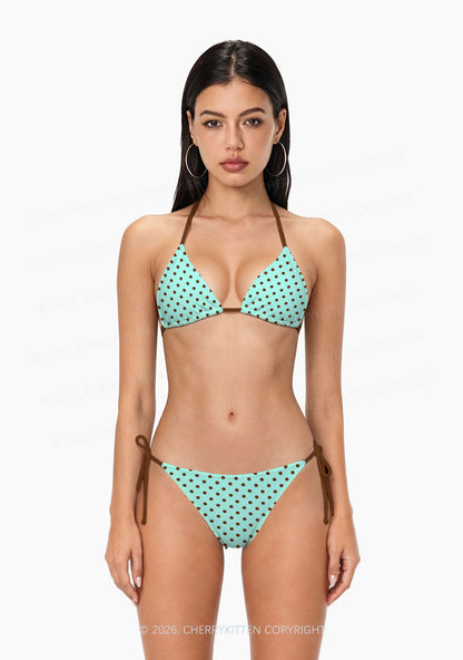 Brown Dots On Mint Green Y2K Print Bikini Set Cherrykitten