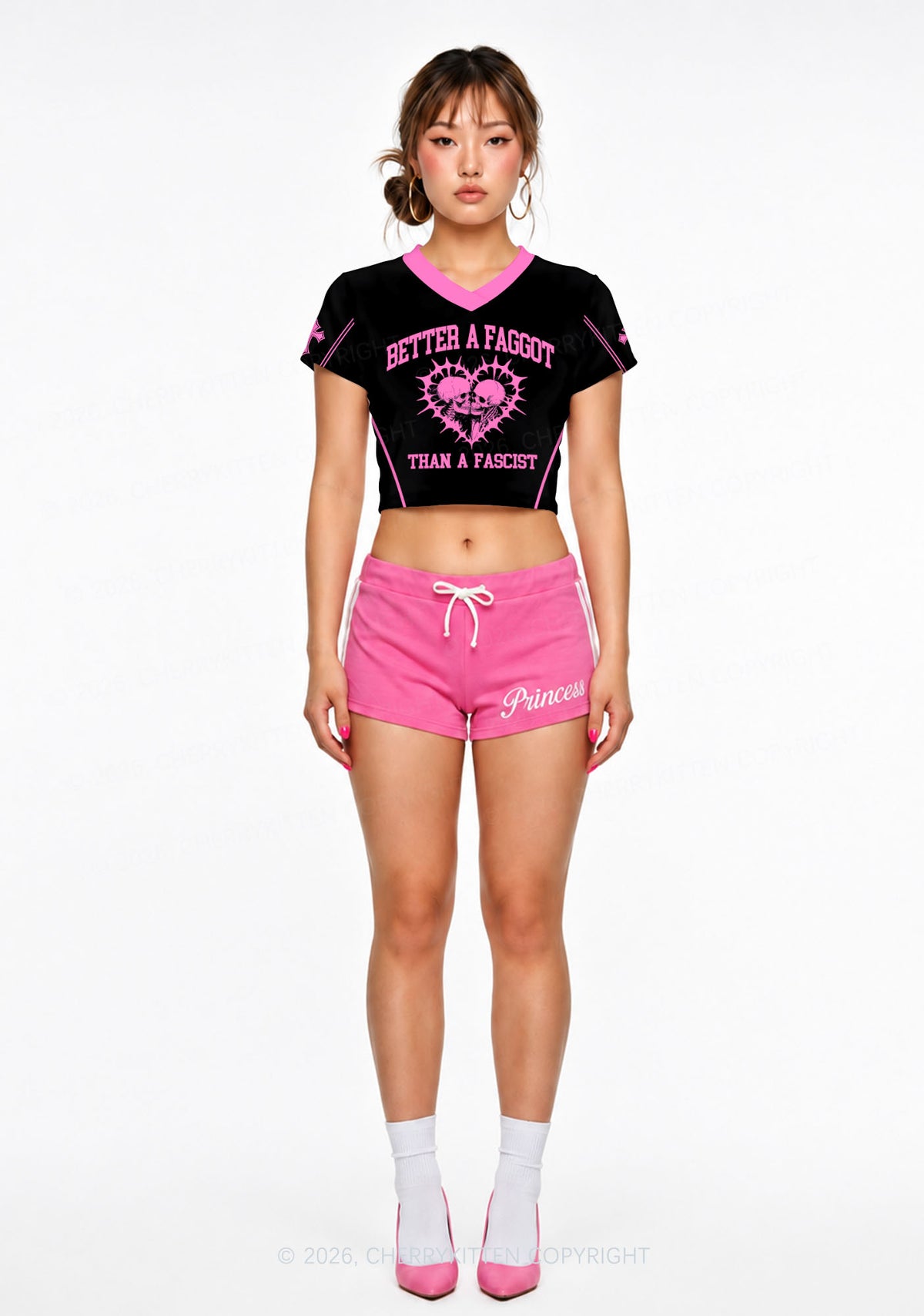 Hot Pink Better A Faggot Than A Fascist Pride Y2K Crop Football Jersey Shirts Cherrykitten