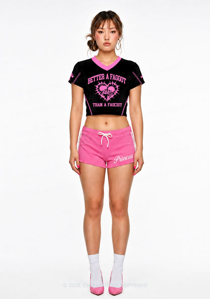 Hot Pink Better A Faggot Than A Fascist Pride Y2K Crop Football Jersey Shirts Cherrykitten