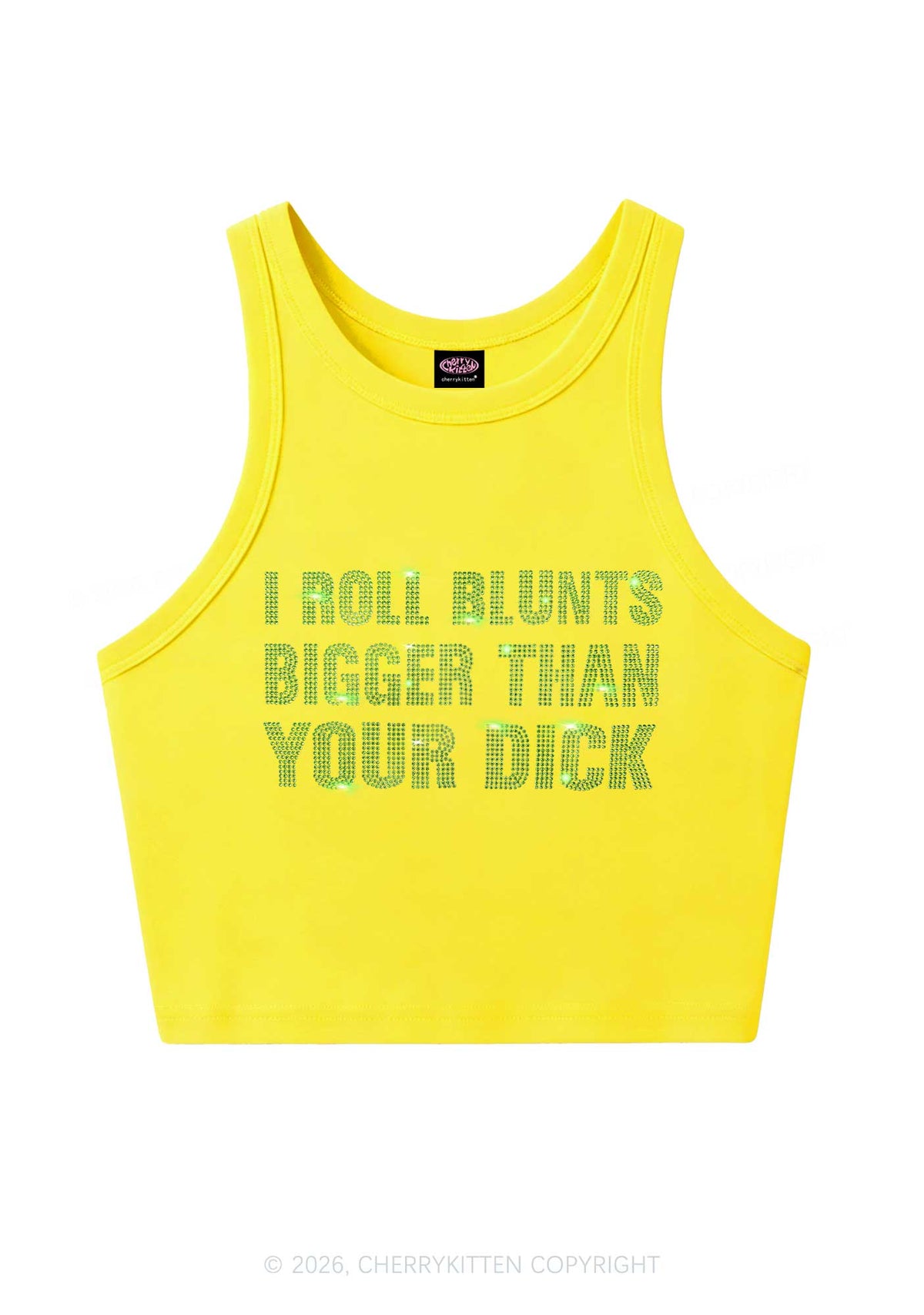 Rhinestone I Roll Blunts Y2K Crop Tank Top Cherrykitten