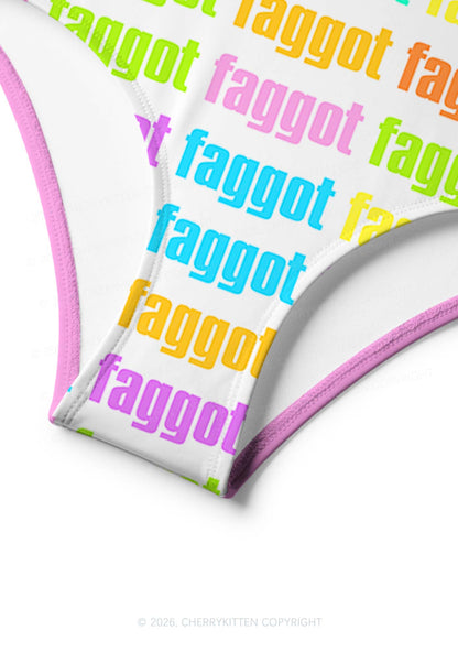 Rainbow Faggot Slogan Pride Y2K Print Bikini Set Cherrykitten