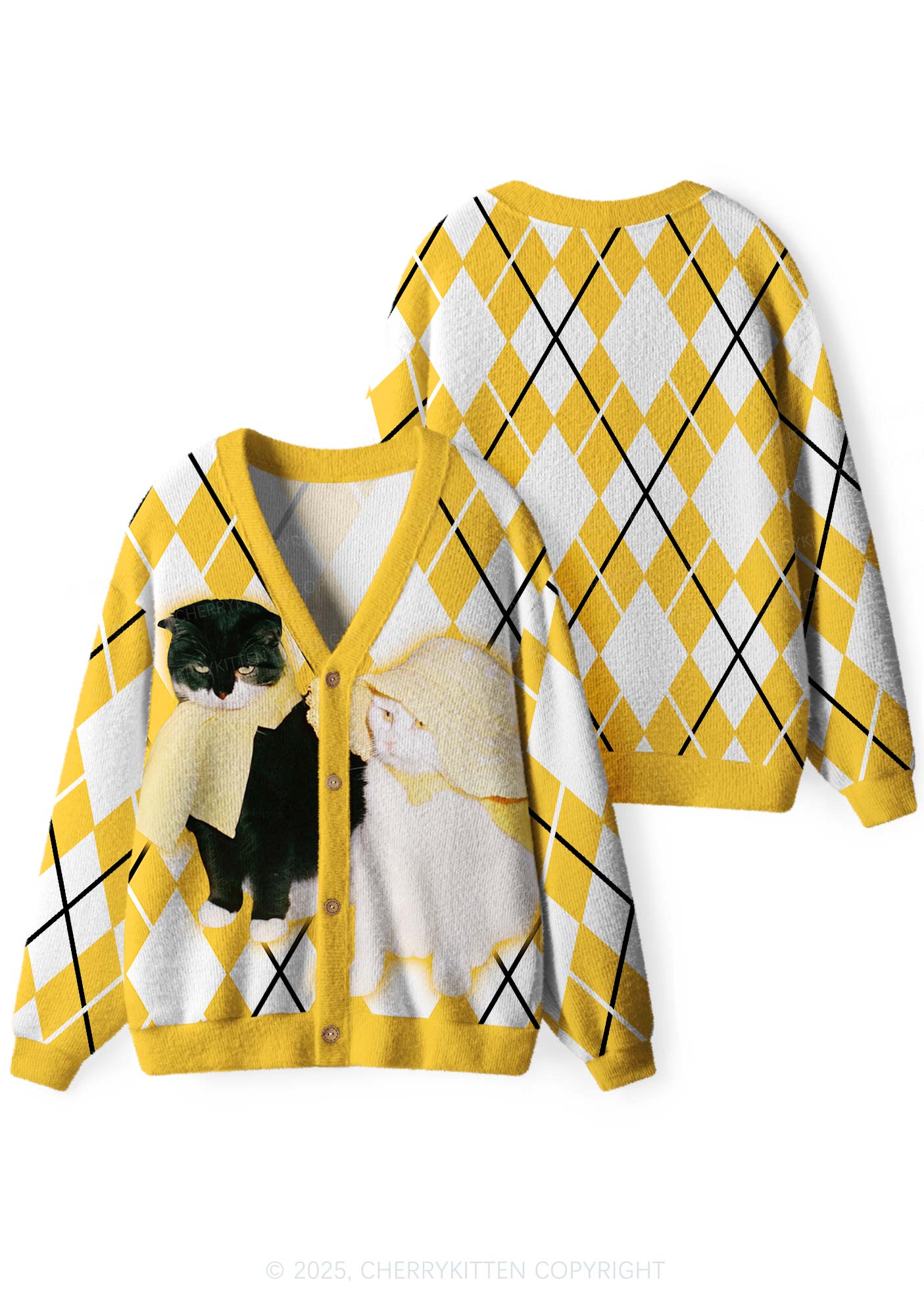 Yellow Cats Friend Y2K Christmas Cardigan Knit Sweatshirt Cherrykitten