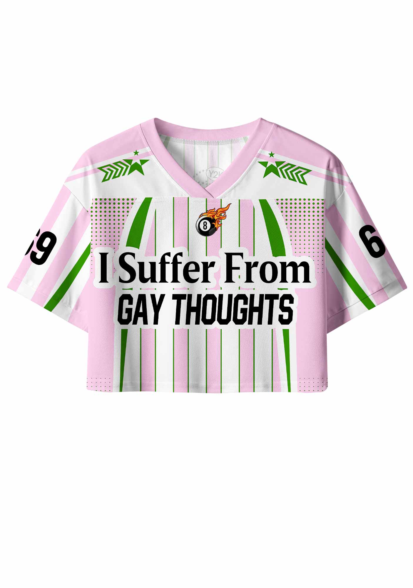 Pink Green Stripes Suffer From Gay Thoughts Pride Y2K Crop Sport Jersey Shirts Cherrykitten