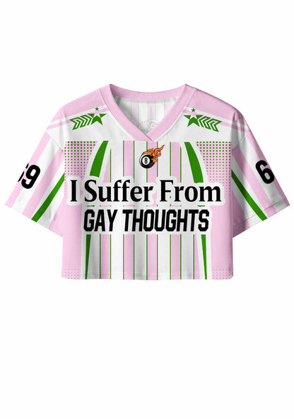 Pink Green Stripes Suffer From Gay Thoughts Pride Y2K Crop Sport Jersey Shirts Cherrykitten
