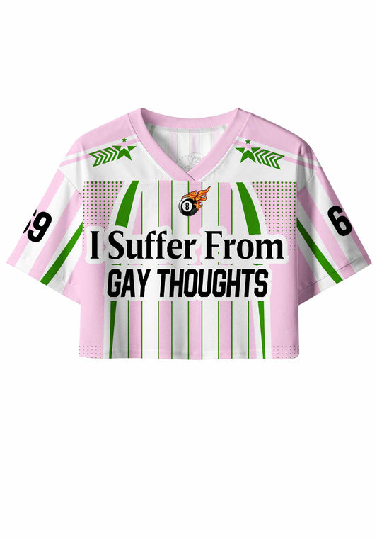 Pink Green Stripes Suffer From Gay Thoughts Pride Y2K Crop Sport Jersey Shirts Cherrykitten