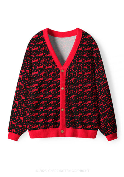 Black Slxt Y2K Christmas Cardigan Knit Sweatshirt Cherrykitten