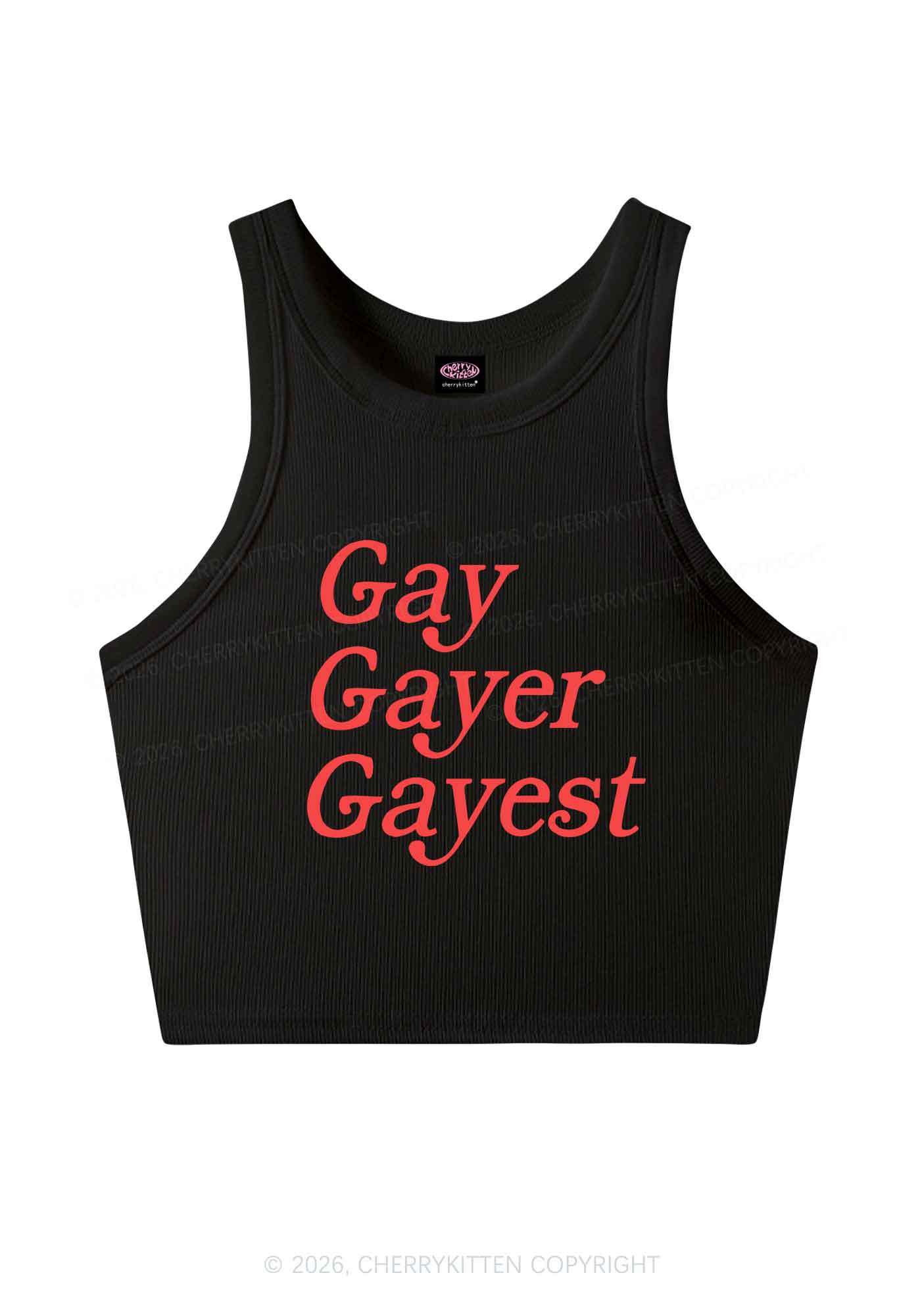 Gay Gayer Gayest Pride Y2K Crop Tank Top Cherrykitten
