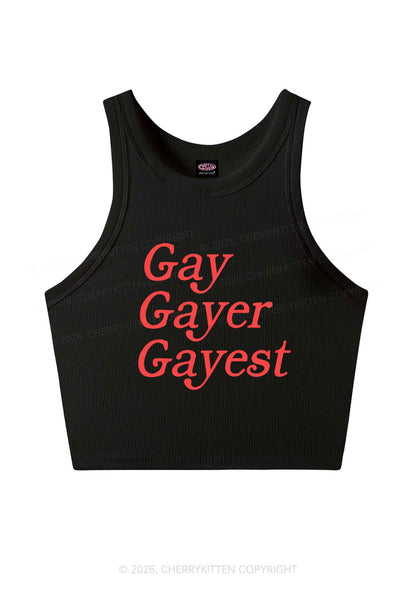 Gay Gayer Gayest Pride Y2K Crop Tank Top Cherrykitten