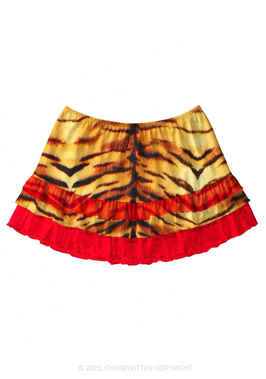 Wild Tiger Texture Y2K Print Mini Layered Skirt Cherrykitten