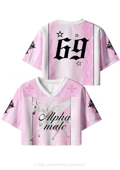 Pink Alpha Male Unicorn Pride Y2K Crop Sport Jersey Shirts Cherrykitten