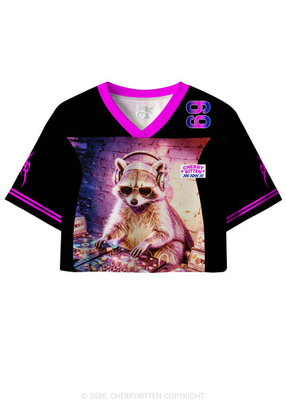 Club DJ Raccoon Y2K Crop Sport Jersey Shirts Cherrykitten