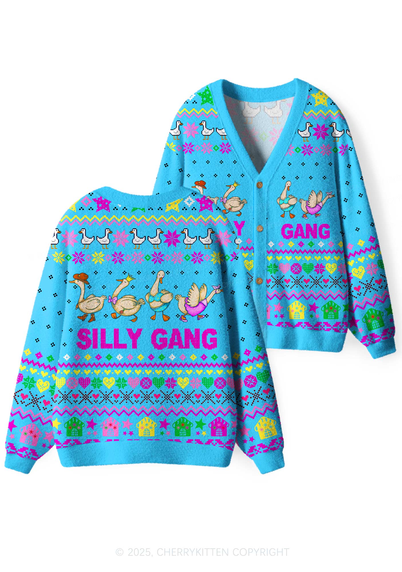 Silly Gang Y2K Christmas Cardigan Knit Sweatshirt Cherrykitten