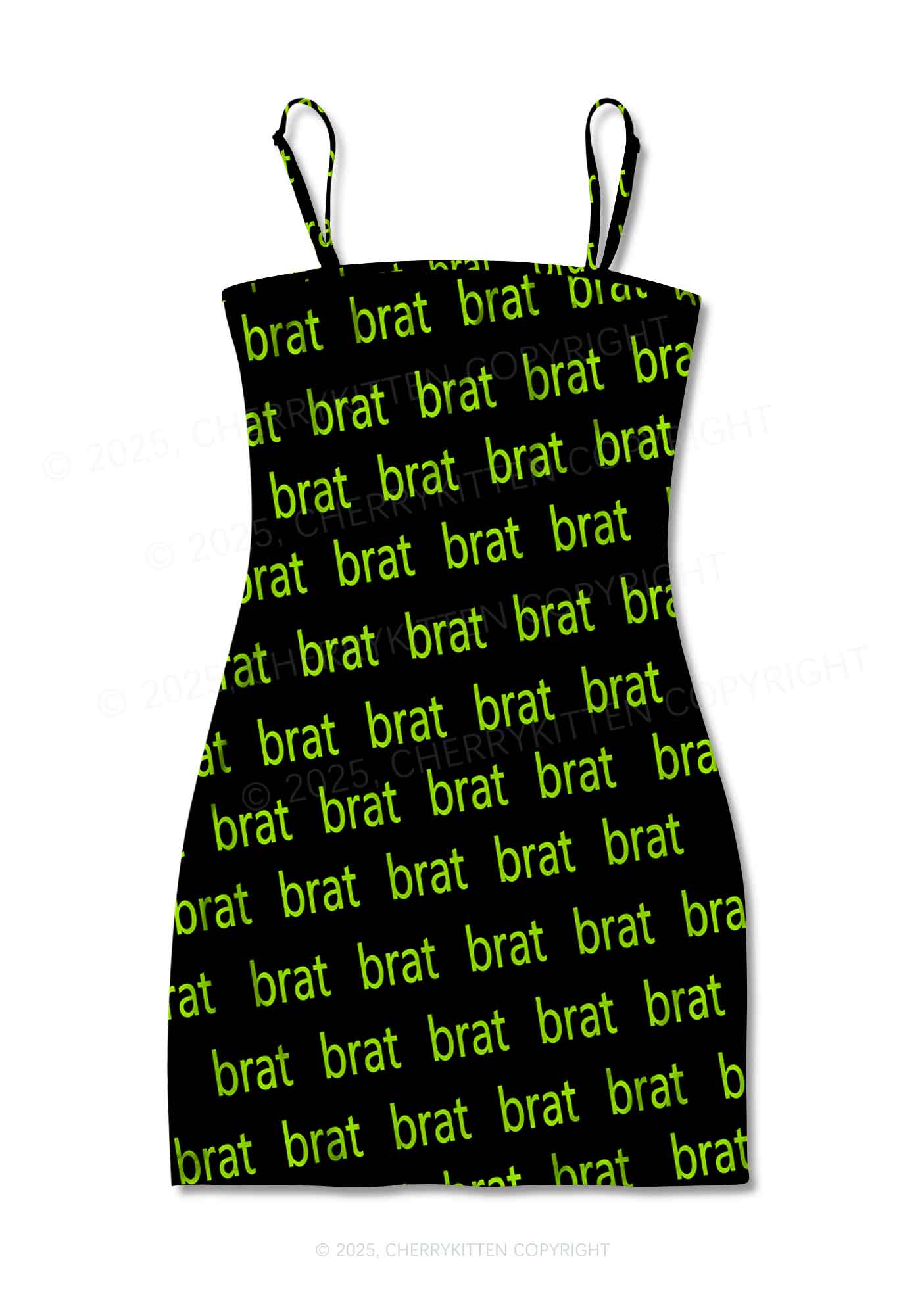 Green Brat Y2K Print Slip Dress Cherrykitten