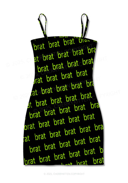 Green Brat Y2K Print Slip Dress Cherrykitten