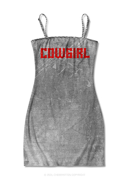 Vintage Cowgirl Y2K Print Slip Dress Cherrykitten