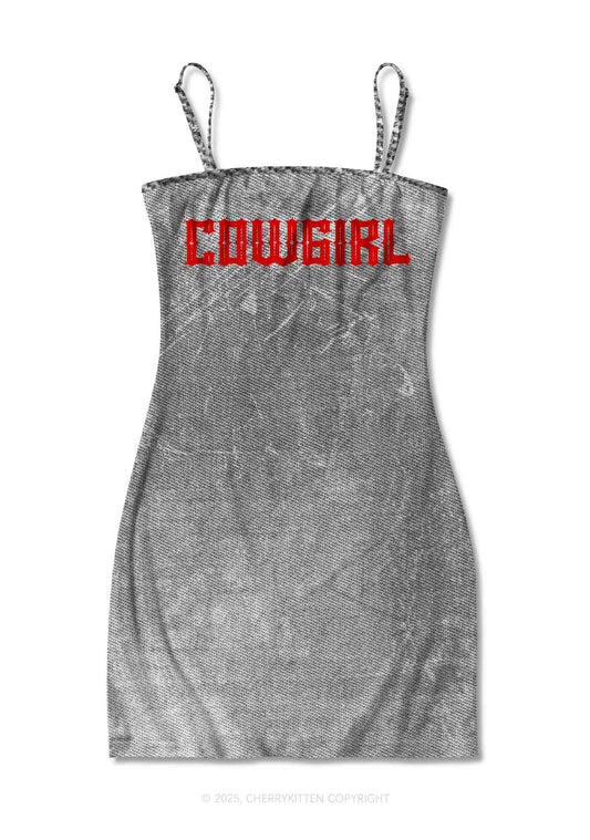 Vintage Cowgirl Y2K Print Slip Dress Cherrykitten