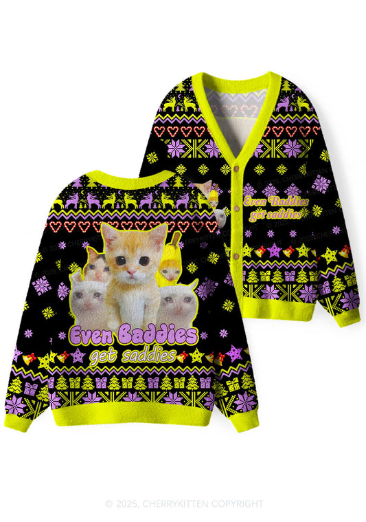 Saddies Five Cats Y2K Christmas Cardigan Knit Sweatshirt Cherrykitten