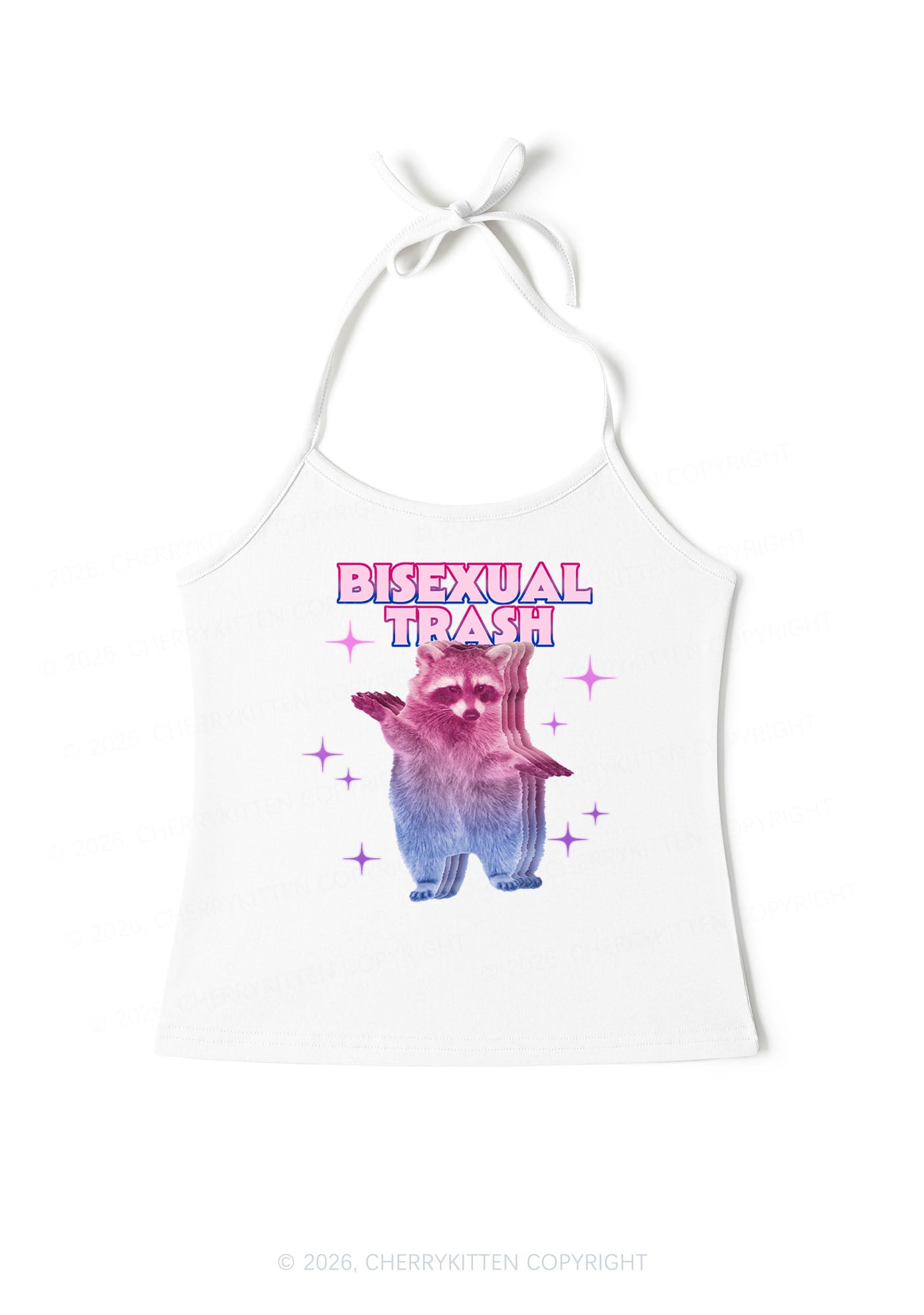 Bisexual Trash Raccoon Pride Y2K Halter Neck Cami Cherrykitten