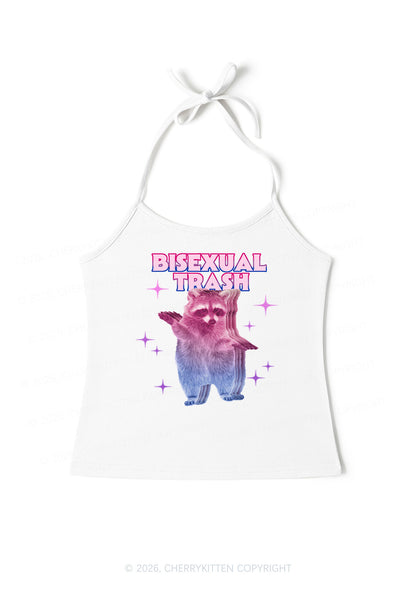 Bisexual Trash Raccoon Pride Y2K Halter Neck Cami Cherrykitten