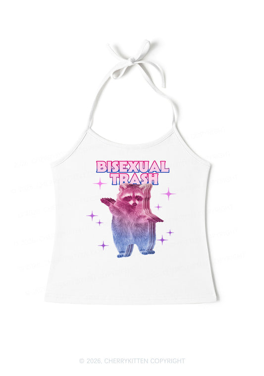 Bisexual Trash Raccoon Pride Y2K Halter Neck Cami Cherrykitten
