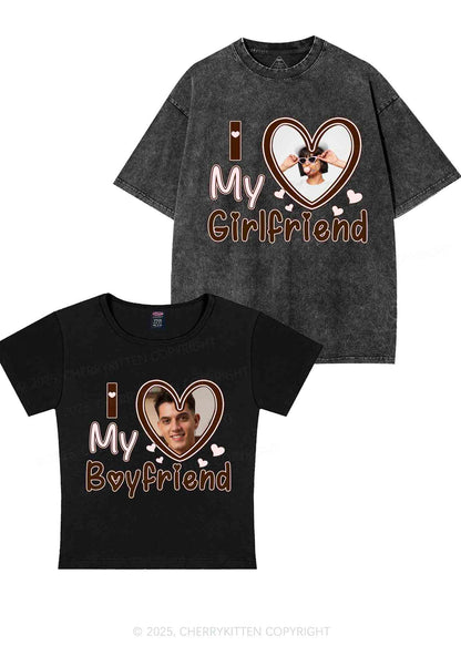 Custom BF GF Brown Heart Y2K Valentine's Day Couple Shirt Cherrykitten