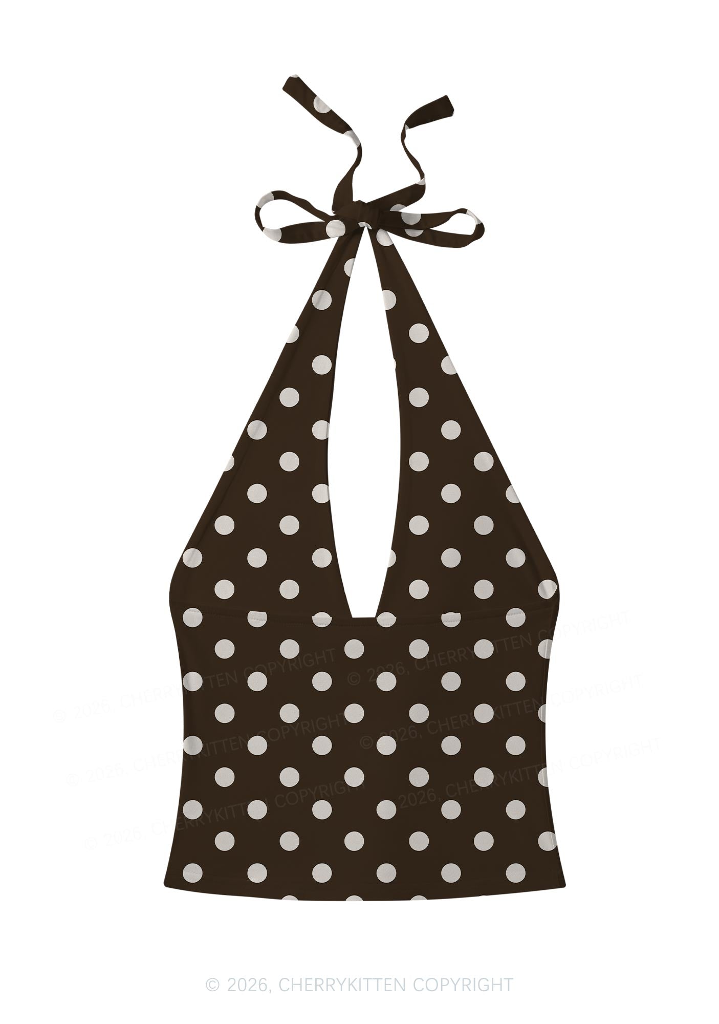 White Dots On Dark Brown Y2K Print Halter Deep V Neck Cami Cherrykitten