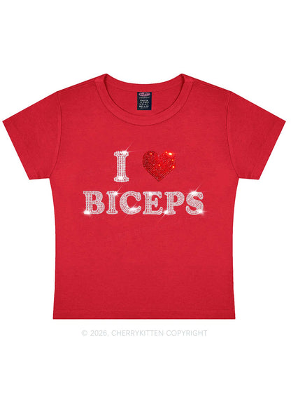Rhinestone I Love Biceps Y2K Baby Tee Cherrykitten