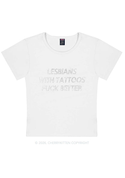 Rhinestone Lesbians With Tattoos Fxxk Better Pride Y2K Baby Tee Cherrykitten
