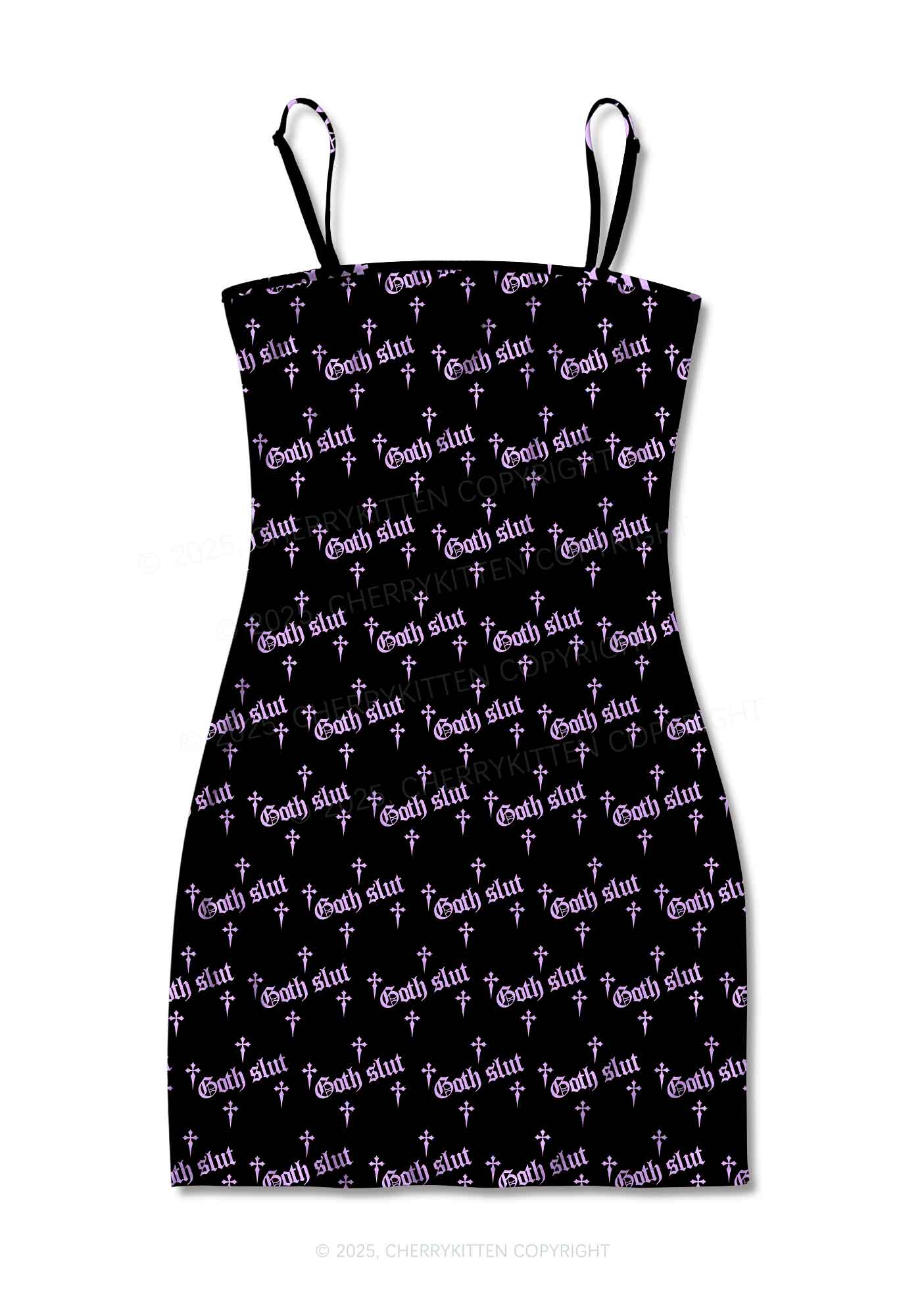 Halloween Pink Goth Slxt Y2K Print Slip Dress Cherrykitten