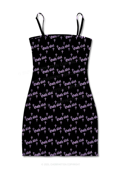 Halloween Pink Goth Slxt Y2K Print Slip Dress Cherrykitten