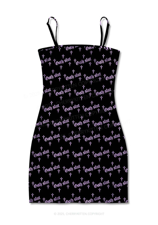 Halloween Pink Goth Slxt Y2K Print Slip Dress Cherrykitten