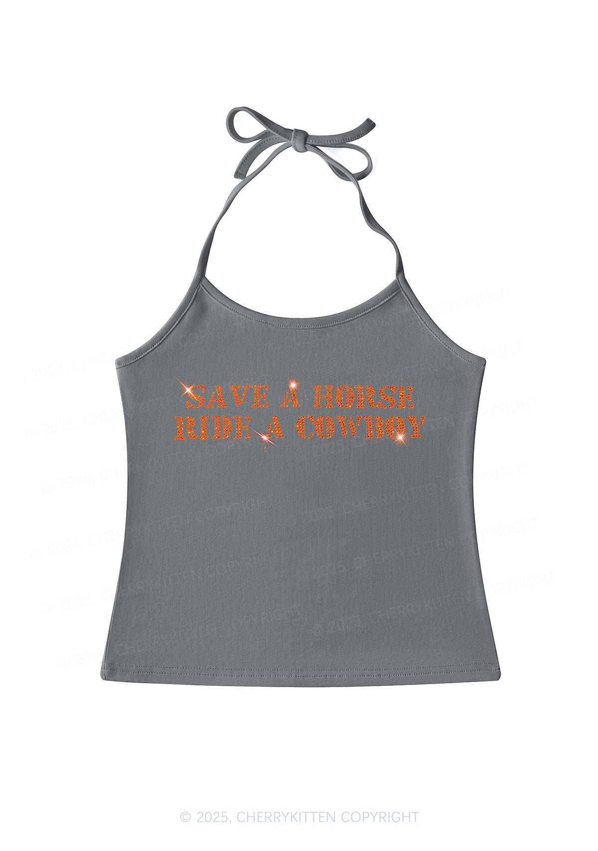 Rhinestone Save A Horse Ride A Cowboy Y2K Halter Neck Cami Cherrykitten