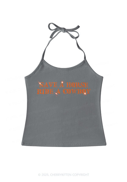 Rhinestone Save A Horse Ride A Cowboy Y2K Halter Neck Cami Cherrykitten