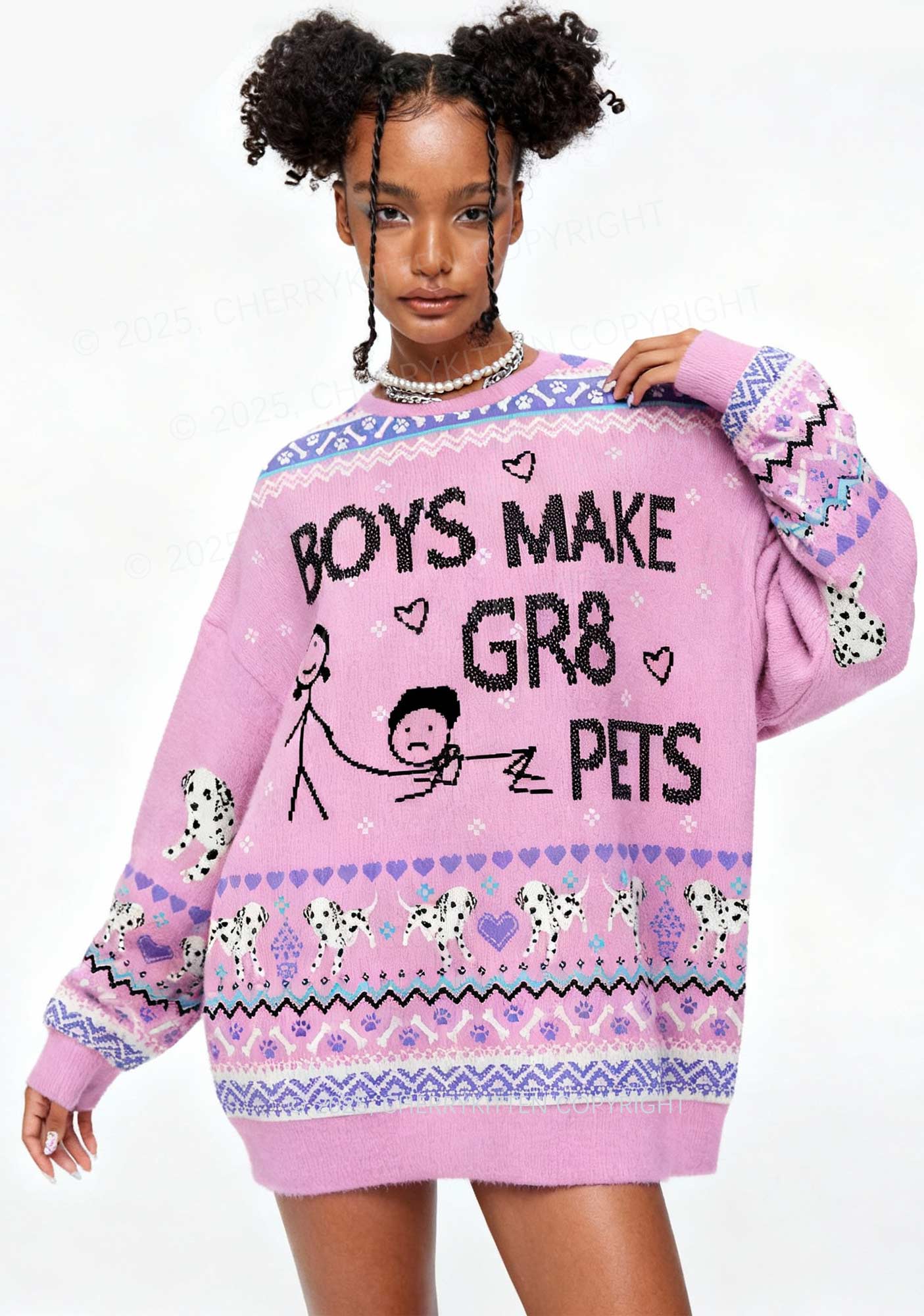 Boys Make Gr8 Pets Y2K Christmas Knit Sweatshirt Cherrykitten
